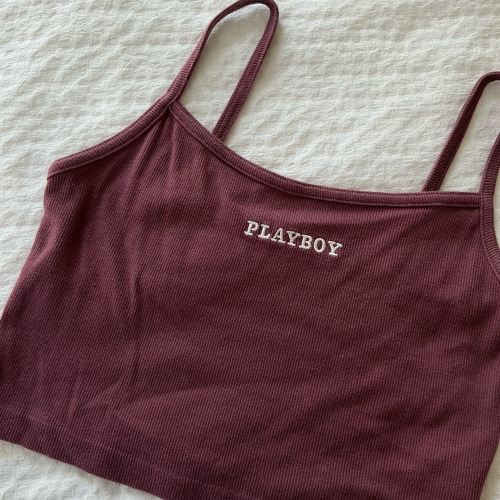 Playboy Maroon Ribbed Tank - Picture 2 of 4